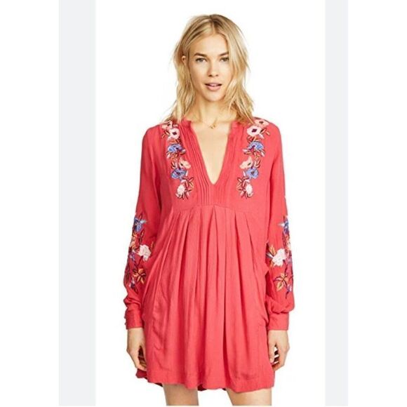 Free people Mia embroidered long sleeve mini dress size small - Picture 1 of 11